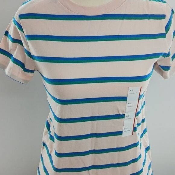 Wild Fable T Shirt Pink Blue Striped Basic Casual Crew Neck Womens Size XS - Picture 2 of 5